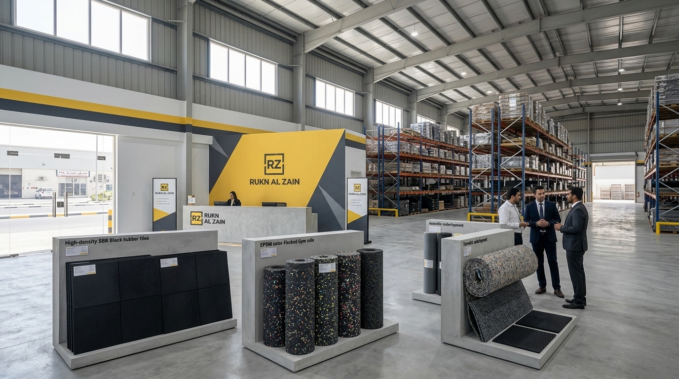 Rukn Al Zain General Trading commercial rubber flooring warehouse and corporate showroom in Dubai