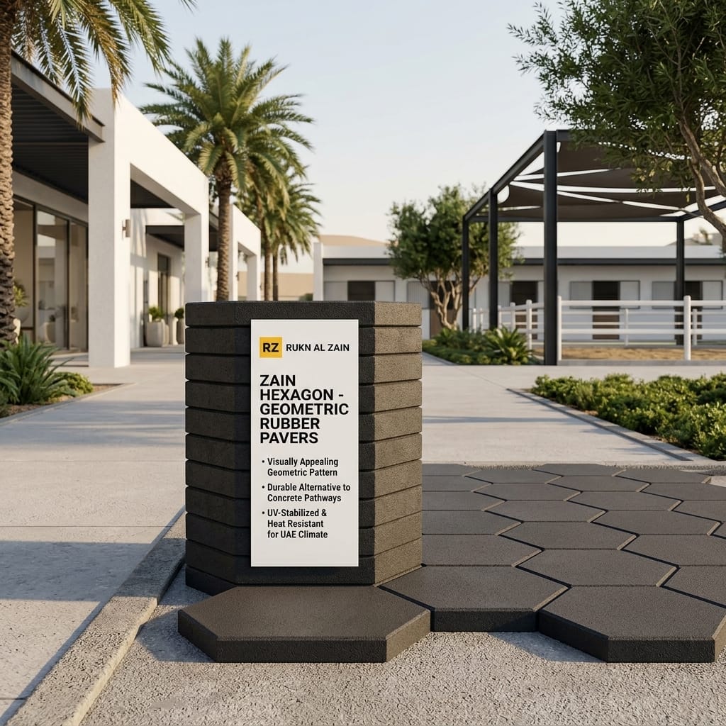 Zain hexagon rubber pavers forming a stable pathway