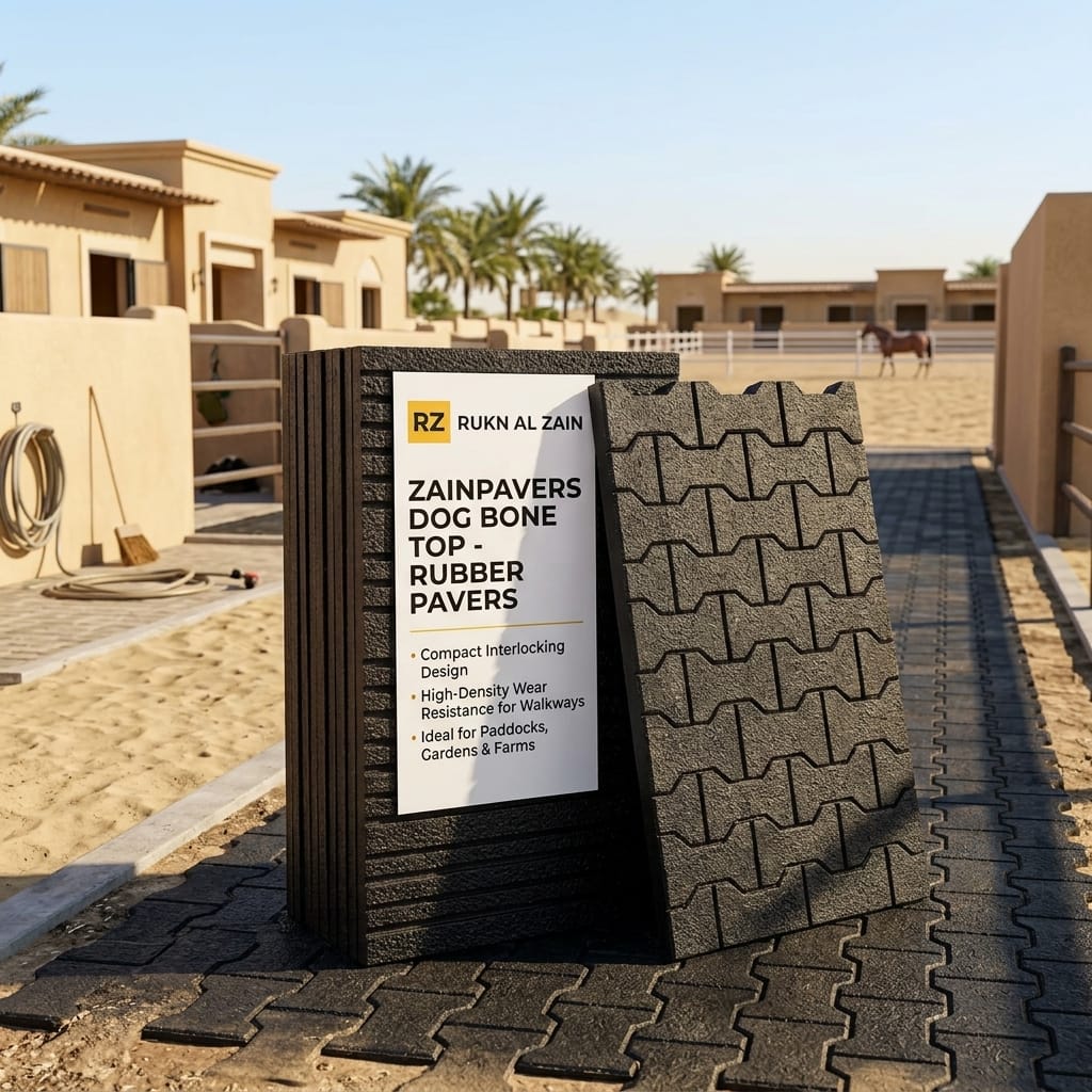 Zain Pavers dog-bone interlocking rubber pavers forming a garden walkway