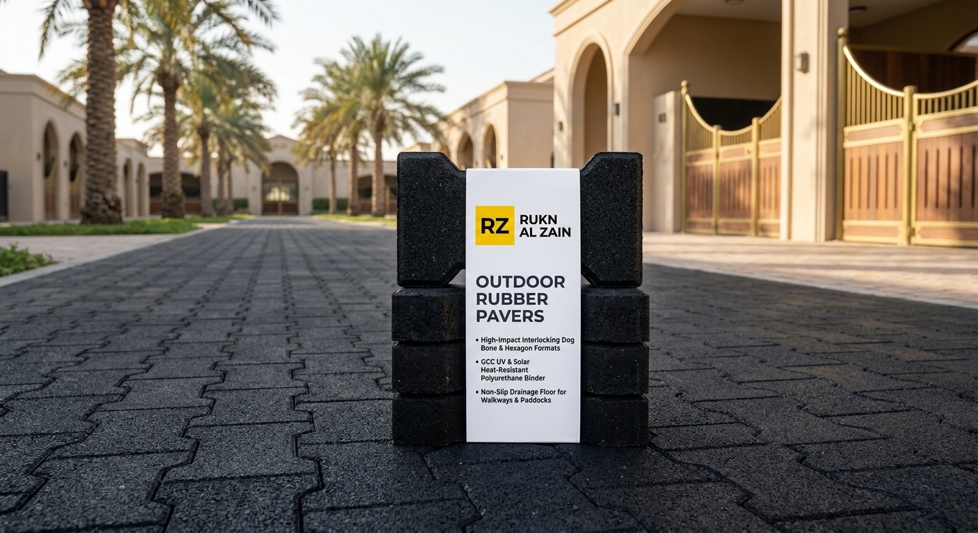 Outdoor rubber pavers installed along a sunlit Dubai walkway