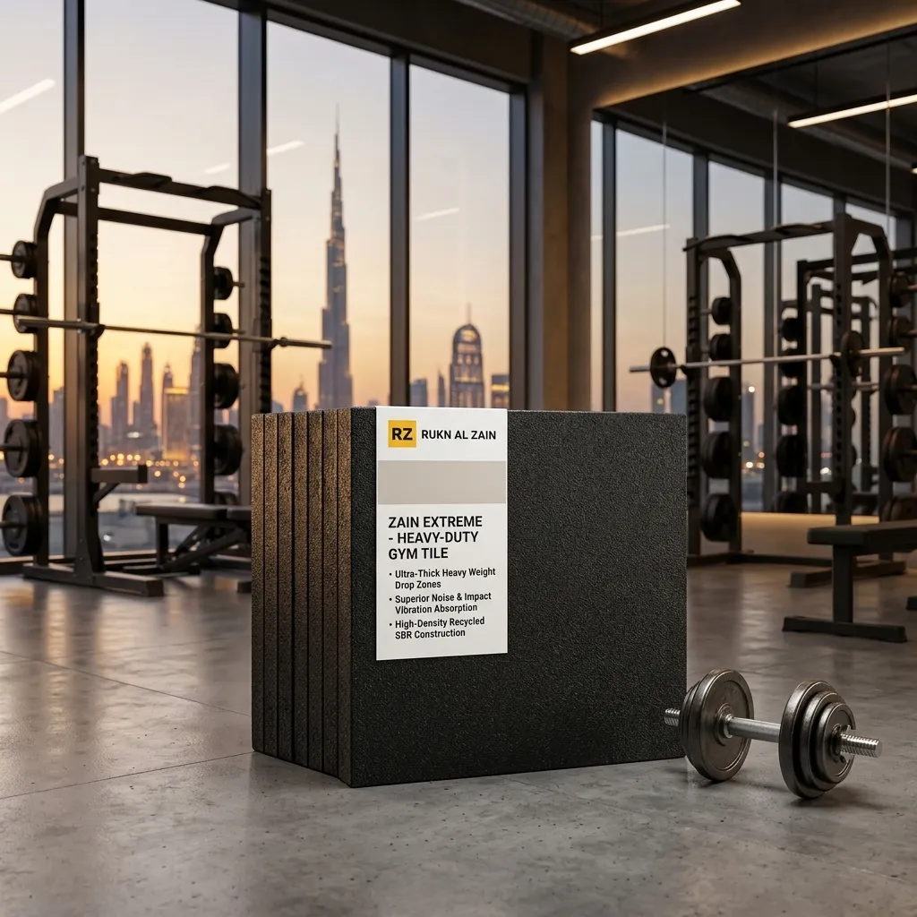 ZainExtreme extra-thick heavy-duty rubber tiles in a powerlifting drop zone.